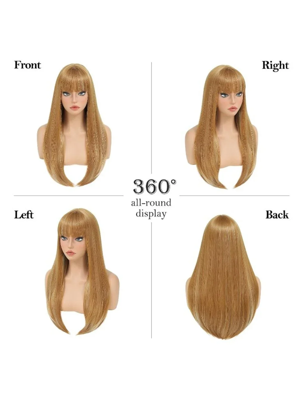 Women's Honey Blonde 24 Inch Heat Resistant Synthetic Long Straight Bangs Wig